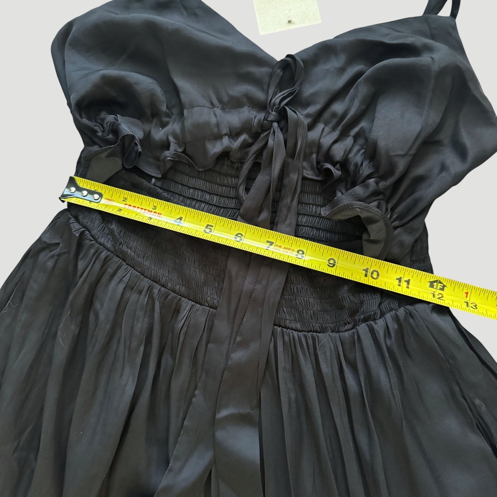 Boho Chic Goth summer Flowy Black Tiered Maxi Dress Cutout Tie Front Small NWT - Picture 6 of 12